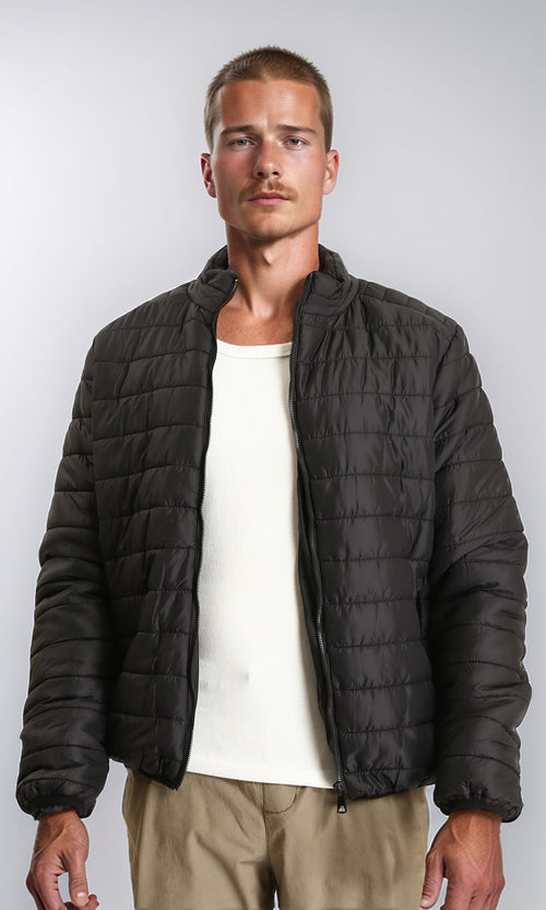 R211816 - Mock Neck Zipped Bomber Jacket - Black