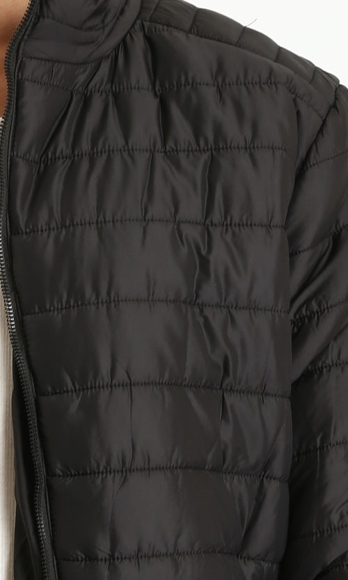 R211816 - Mock Neck Zipped Bomber Jacket - Black