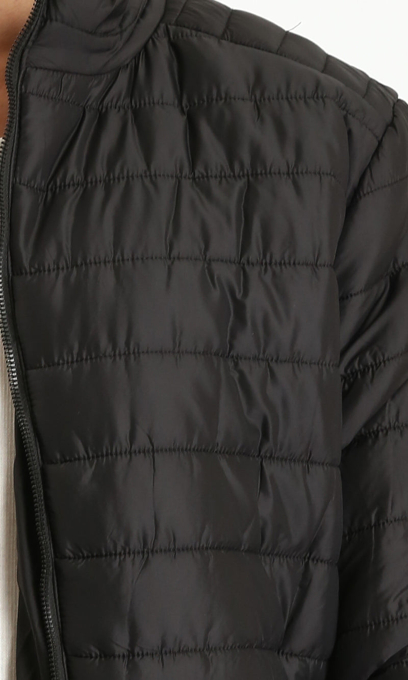 R211816 - Mock Neck Zipped Bomber Jacket - Black