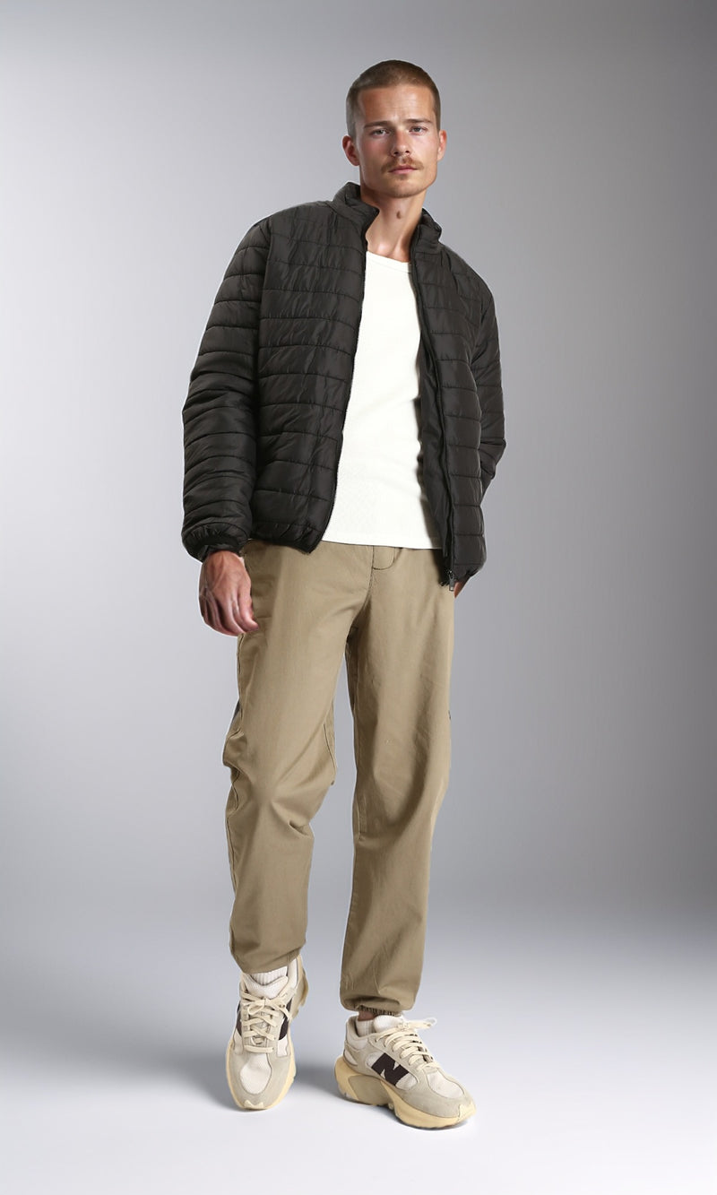 R211816 - Mock Neck Zipped Bomber Jacket - Black