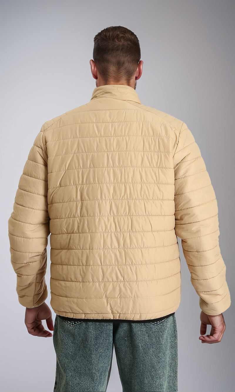 R211817 - Mock Neck Zipped Bomber Jacket - Beige