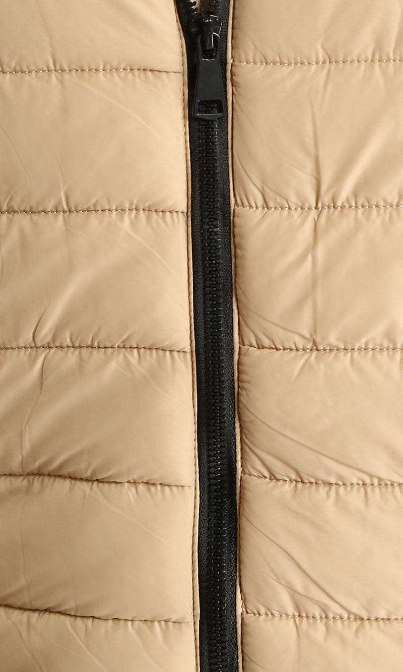 R211817 - Mock Neck Zipped Bomber Jacket - Beige