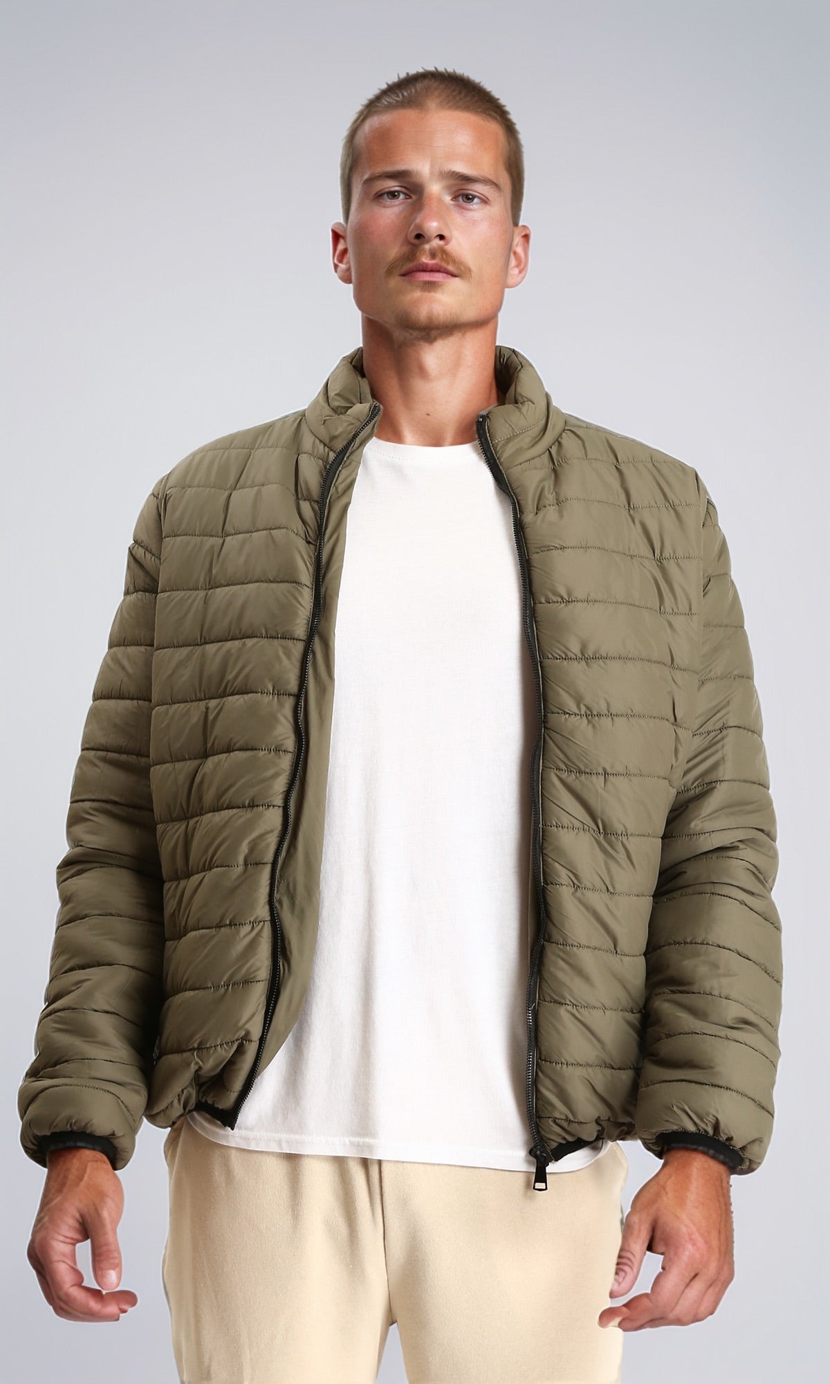R211818 - Mock Neck Zipped Bomber Jacket - Olive