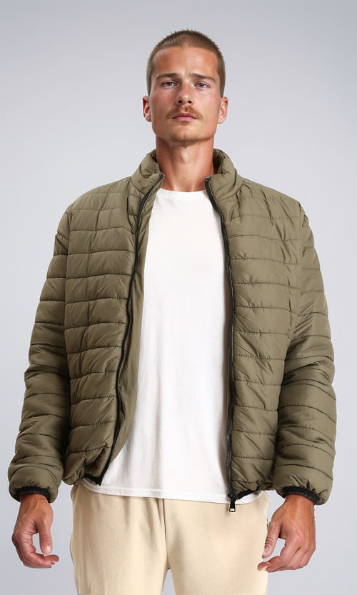 R211818 - Mock Neck Zipped Bomber Jacket - Olive