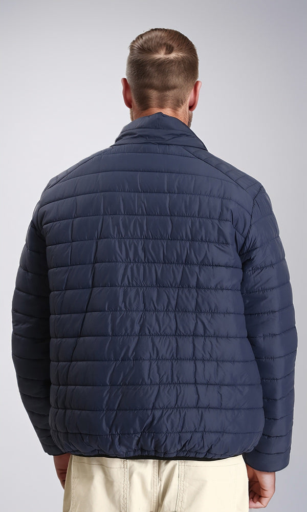 R211819 - Mock Neck Zipped Bomber Jacket - Navy Blue