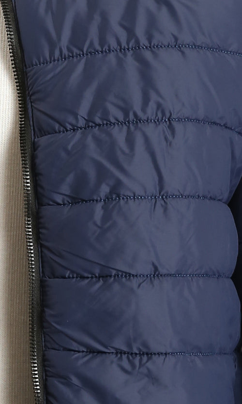 R211819 - Mock Neck Zipped Bomber Jacket - Navy Blue