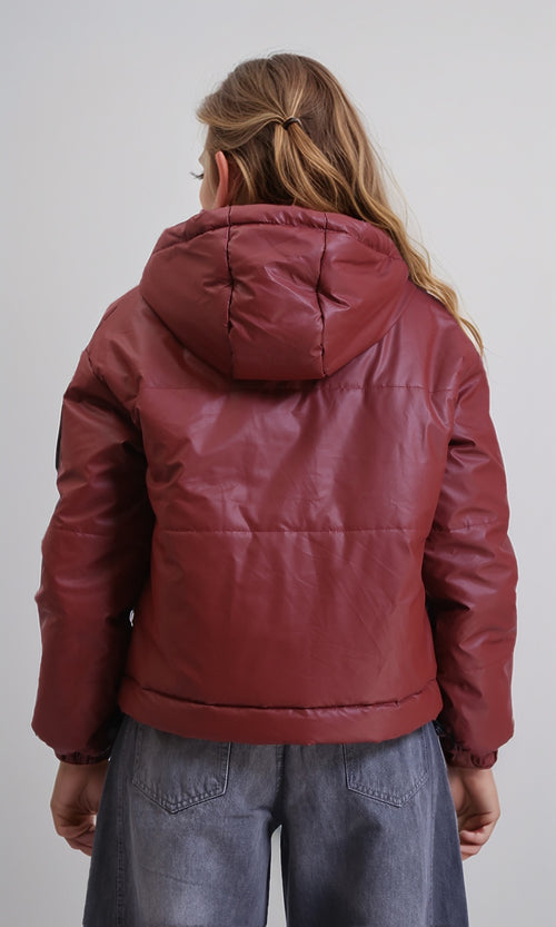 R211822 - Long Sleeves Zipped Bomber Jacket - Burgundy