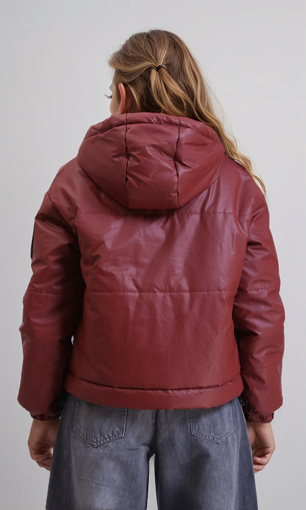 R211822 - Long Sleeves Zipped Bomber Jacket - Burgundy