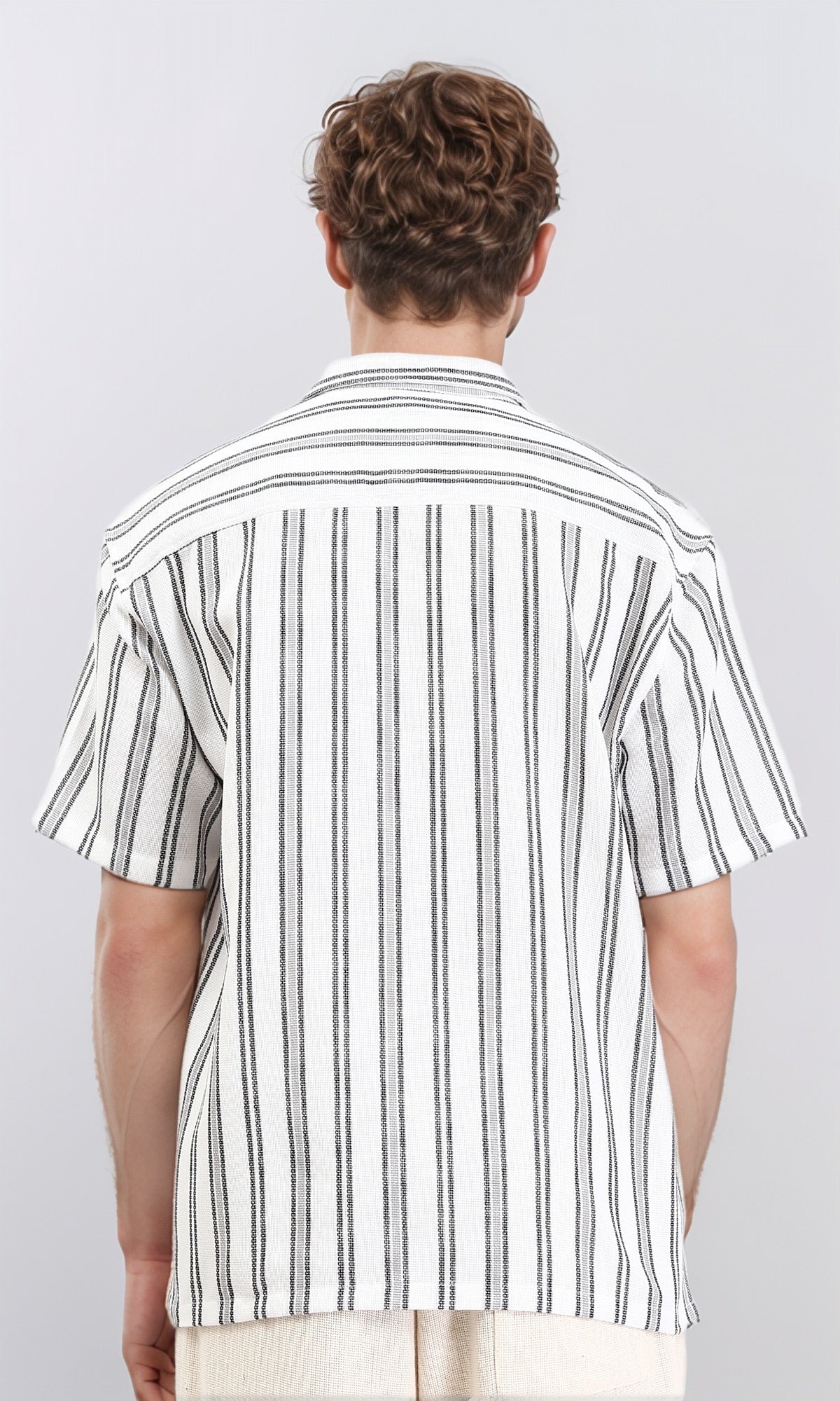 R211851 - Classic Collar Striped Summer Shirt - White & Black