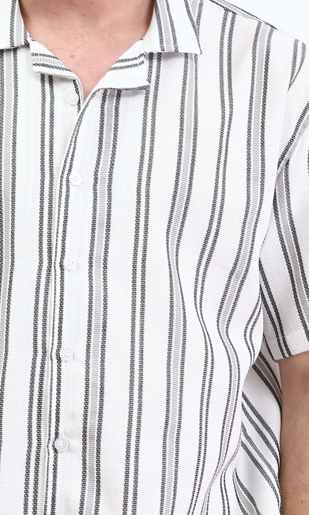 R211851 - Classic Collar Striped Summer Shirt - White & Black