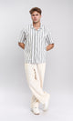 R211851 - Classic Collar Striped Summer Shirt - White & Black