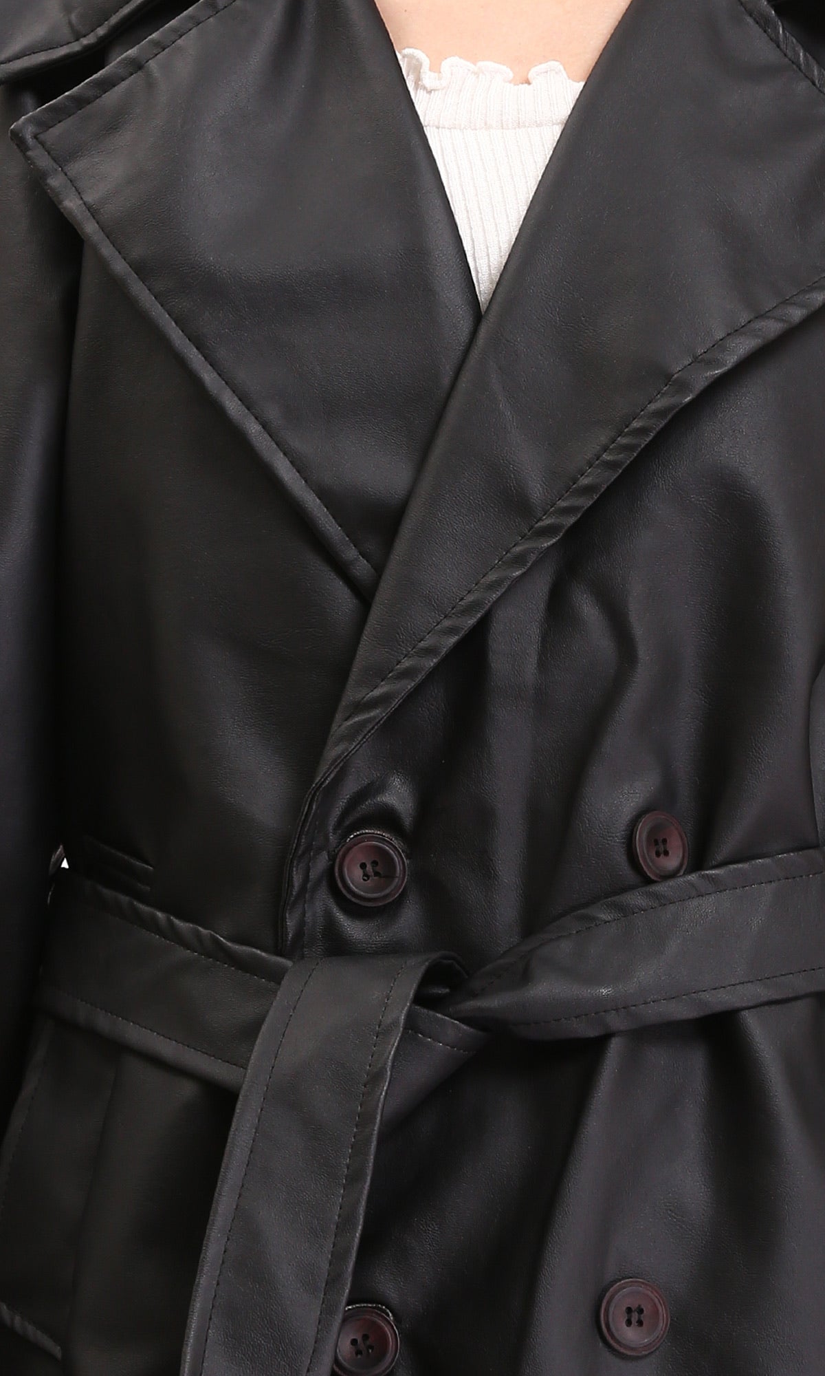 Ravin Faux-Leather Belted Long Trench Coat - R211879