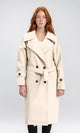 R211881 - Notched Lapel Buttoned Leather Coat - Cream