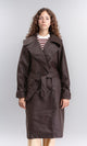 R211882 - Buttoned Solid Leather Coat with Belt - Dark Brown