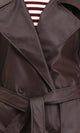 R211882 - Buttoned Solid Leather Coat with Belt - Dark Brown