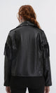 R211883 - Textured Leather Jacket with Front Fringes - Black