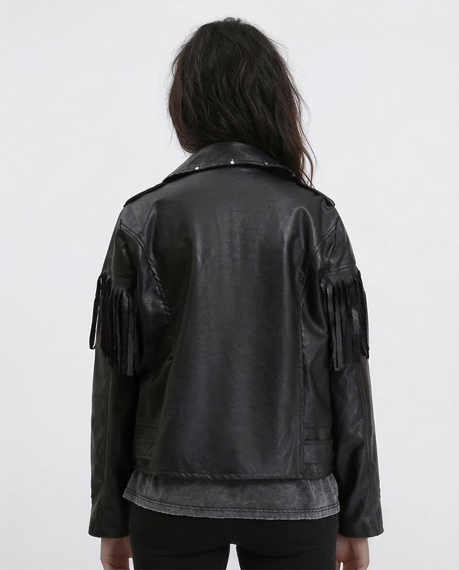 Ravin Western-Fringe Faux Leather Moto Jacket - Black - R211883