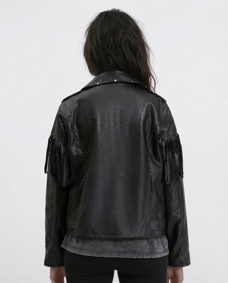 Ravin Western-Fringe Faux Leather Moto Jacket - Black - R211883