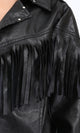 R211883 - Textured Leather Jacket with Front Fringes - Black
