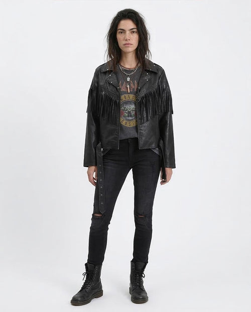 Ravin Western-Fringe Faux Leather Moto Jacket - Black - R211883