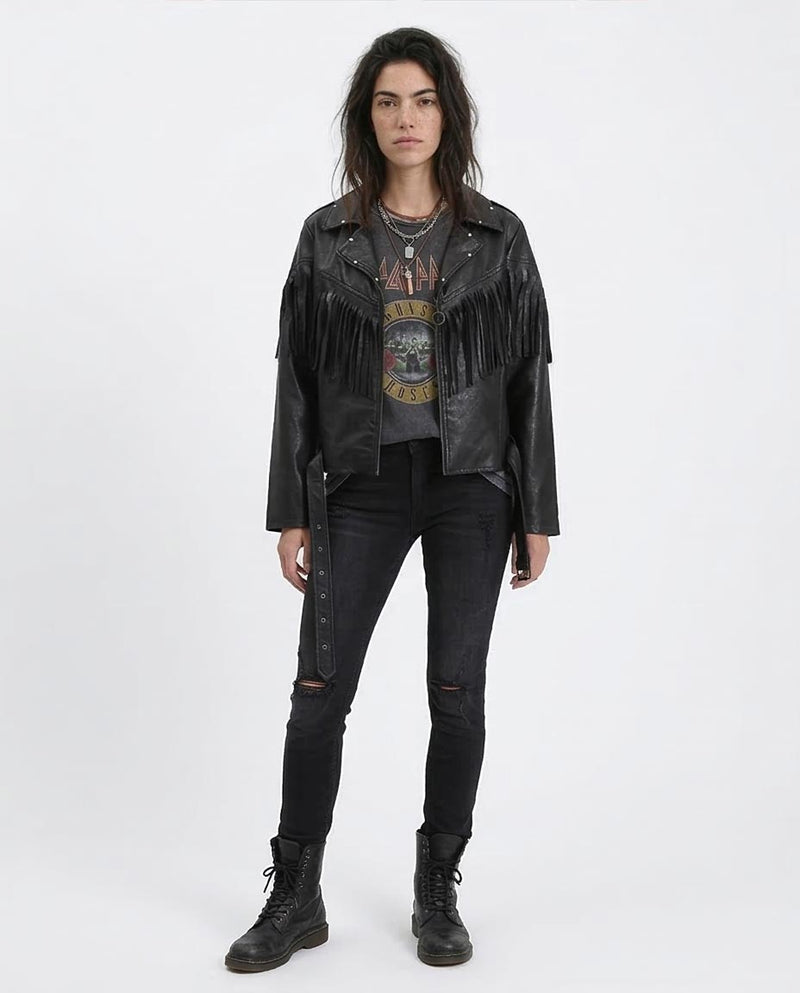 Ravin Western-Fringe Faux Leather Moto Jacket - Black - R211883