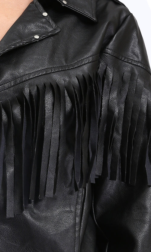 Ravin Western-Fringe Faux Leather Moto Jacket - Black - R211883
