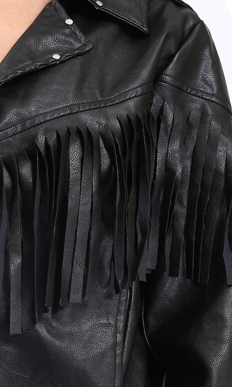 Ravin Western-Fringe Faux Leather Moto Jacket - Black - R211883