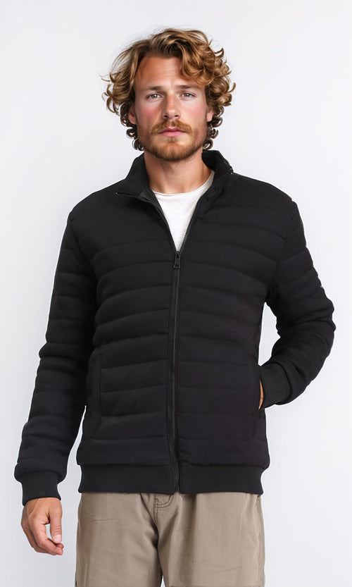 Casual Stitched Jacket with Side Pockets - Black