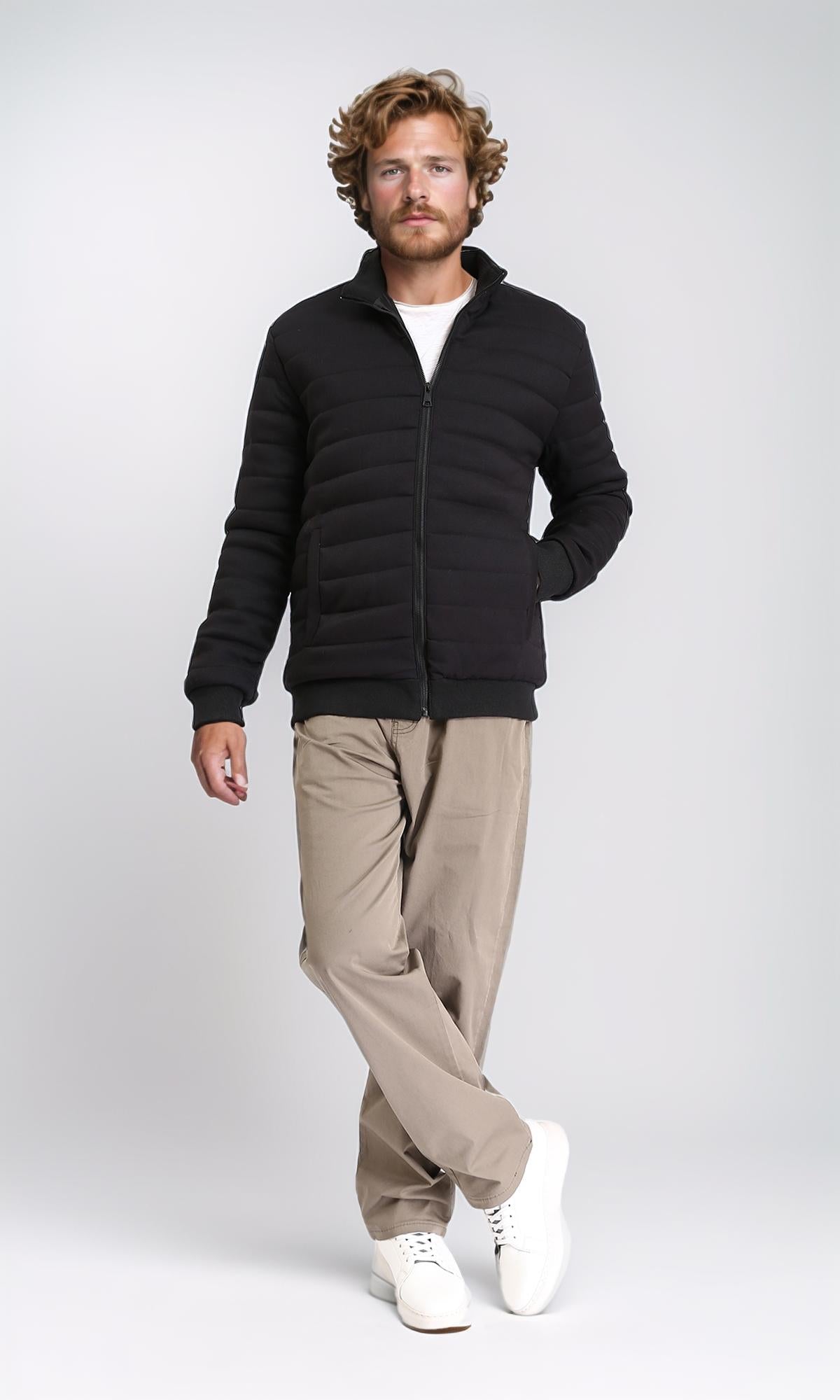 R212008 - Casual Stitched Jacket with Side Pockets - Black