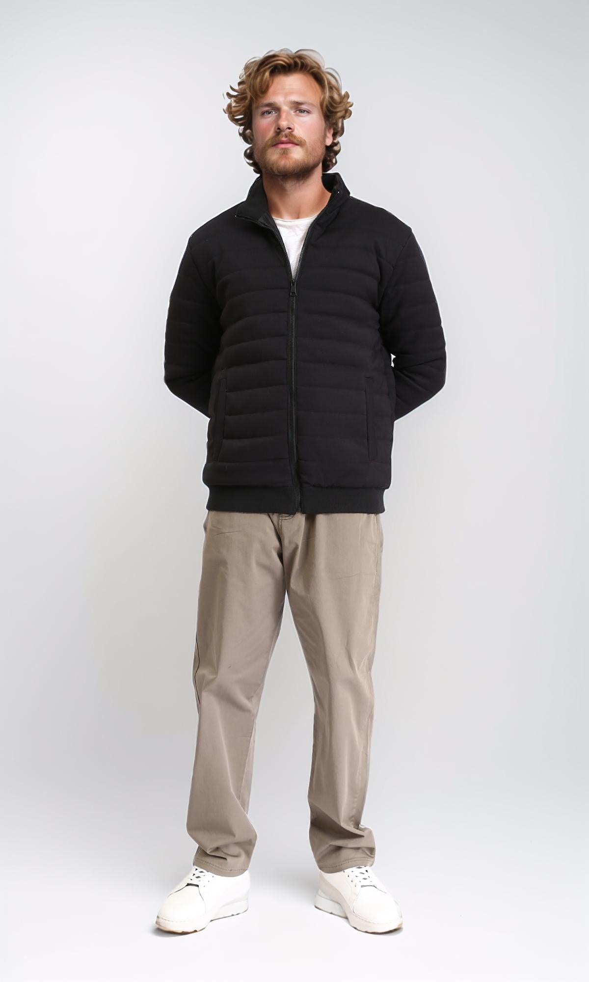 R212008 - Casual Stitched Jacket with Side Pockets - Black
