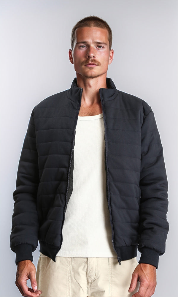 R212009 - Long Sleeves Bomber Jacket with Hem - Dark Navy Blue