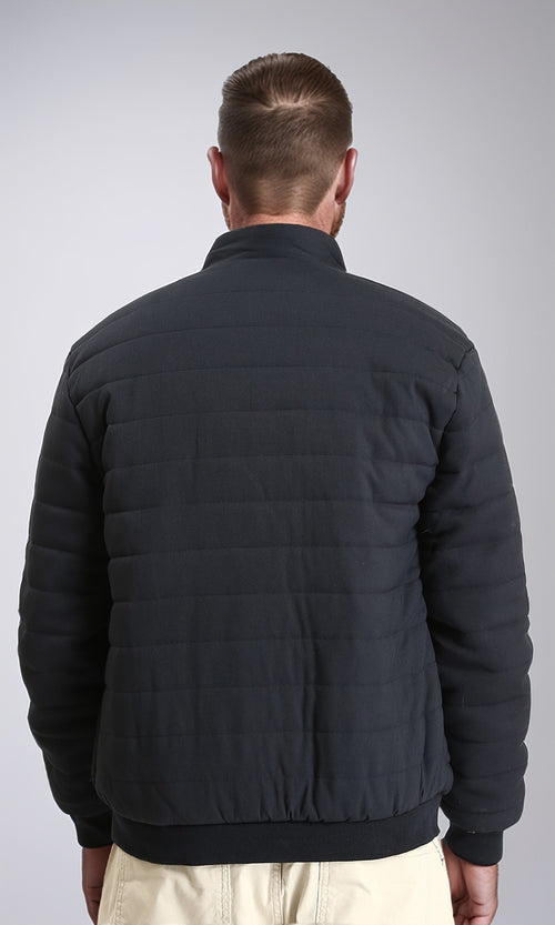R212009 - Long Sleeves Bomber Jacket with Hem - Dark Navy Blue