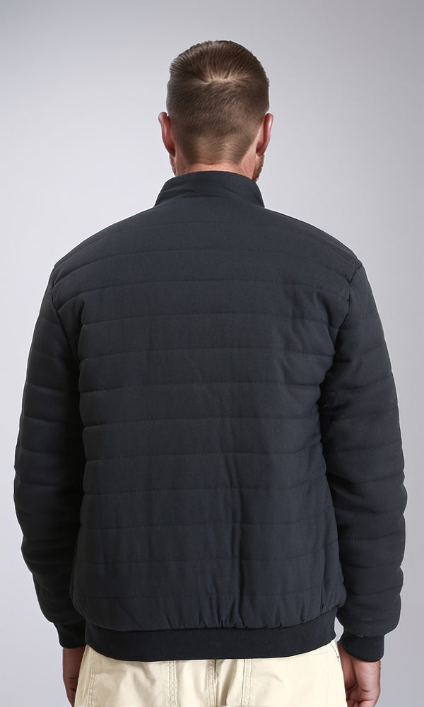 R212009 - Long Sleeves Bomber Jacket with Hem - Dark Navy Blue