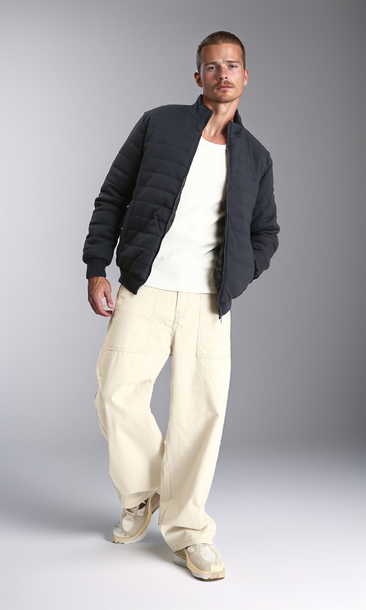 R212009 - Long Sleeves Bomber Jacket with Hem - Dark Navy Blue