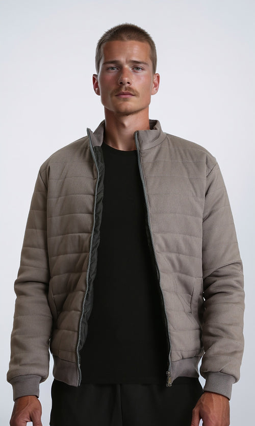 R212010 - Long Sleeves Bomber Jacket with Hem - Grey