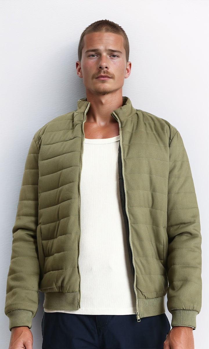 Long Sleeves Bomber Jacket with Hem - Olive