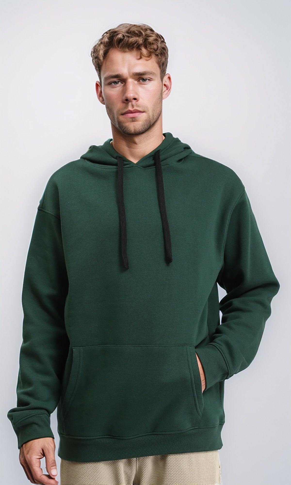Slip On Solid Basic Hoodie - Dark Green
