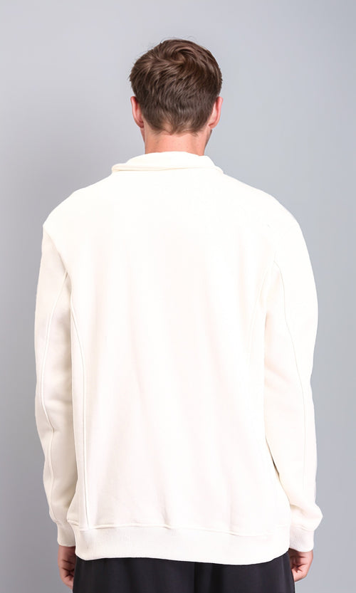 R212023 - Zipped Neck Solid Winter Sweater - Off-White