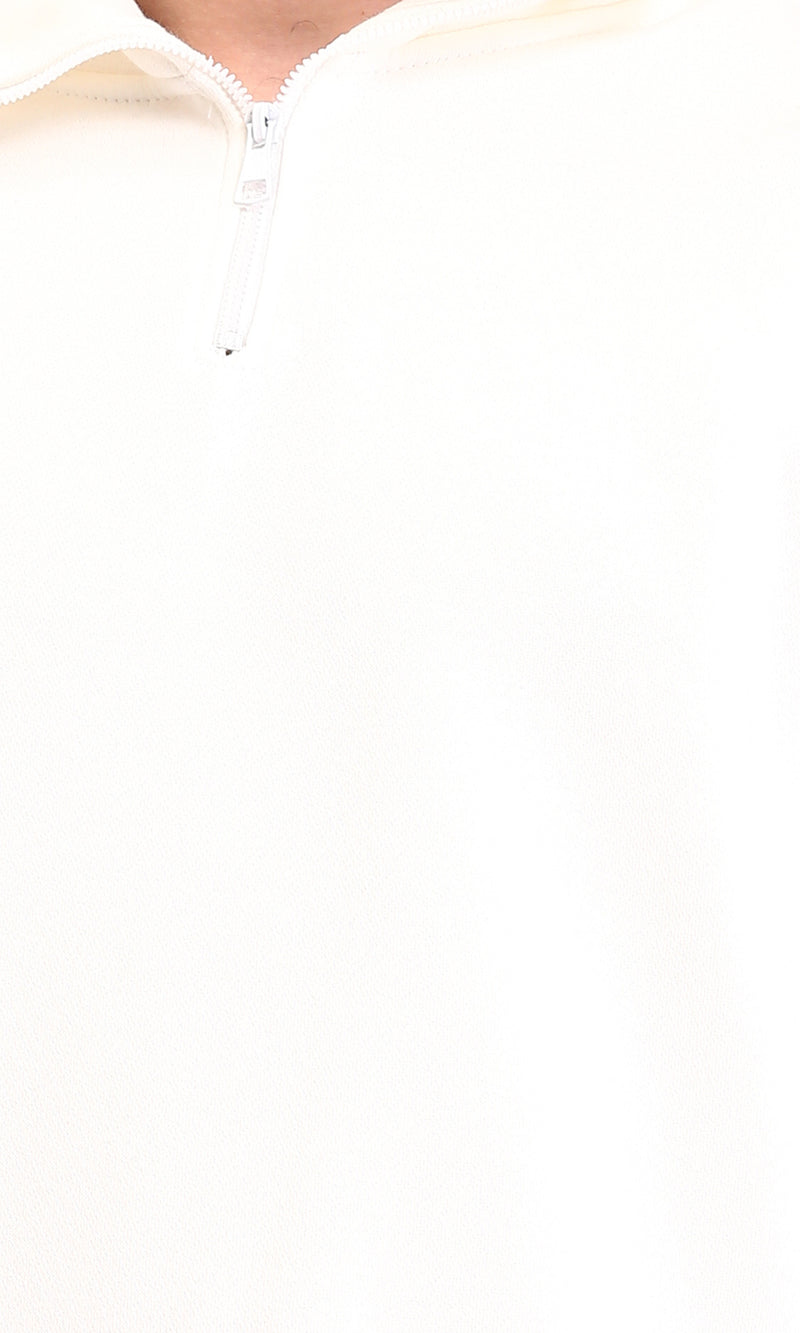 R212023 - Zipped Neck Solid Winter Sweater - Off-White