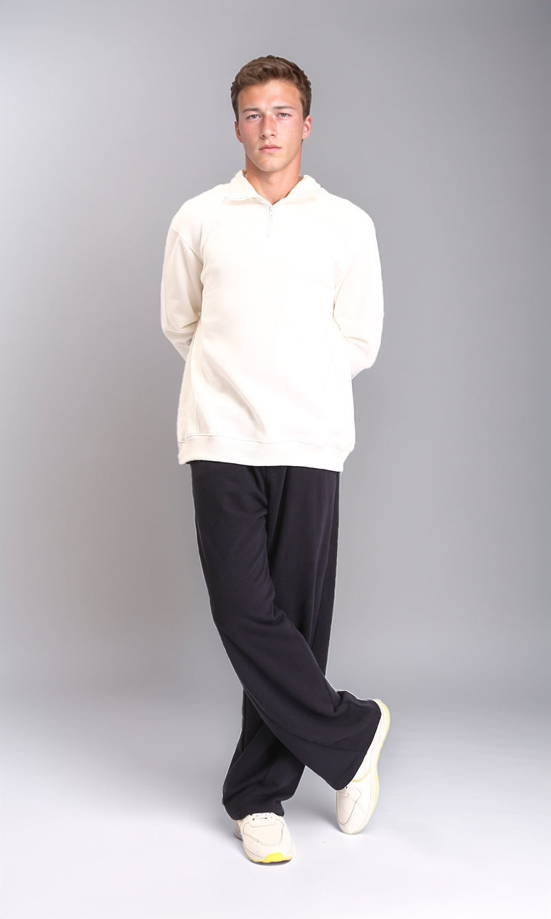 R212023 - Zipped Neck Solid Winter Sweater - Off-White