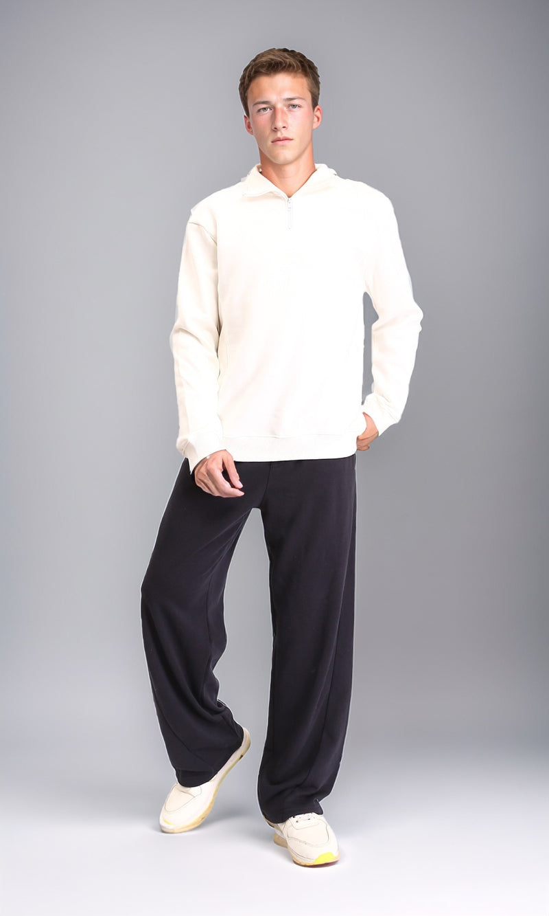 R212023 - Zipped Neck Solid Winter Sweater - Off-White