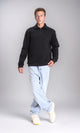 R212024 - Zipped Neck Solid Winter Sweater - Black