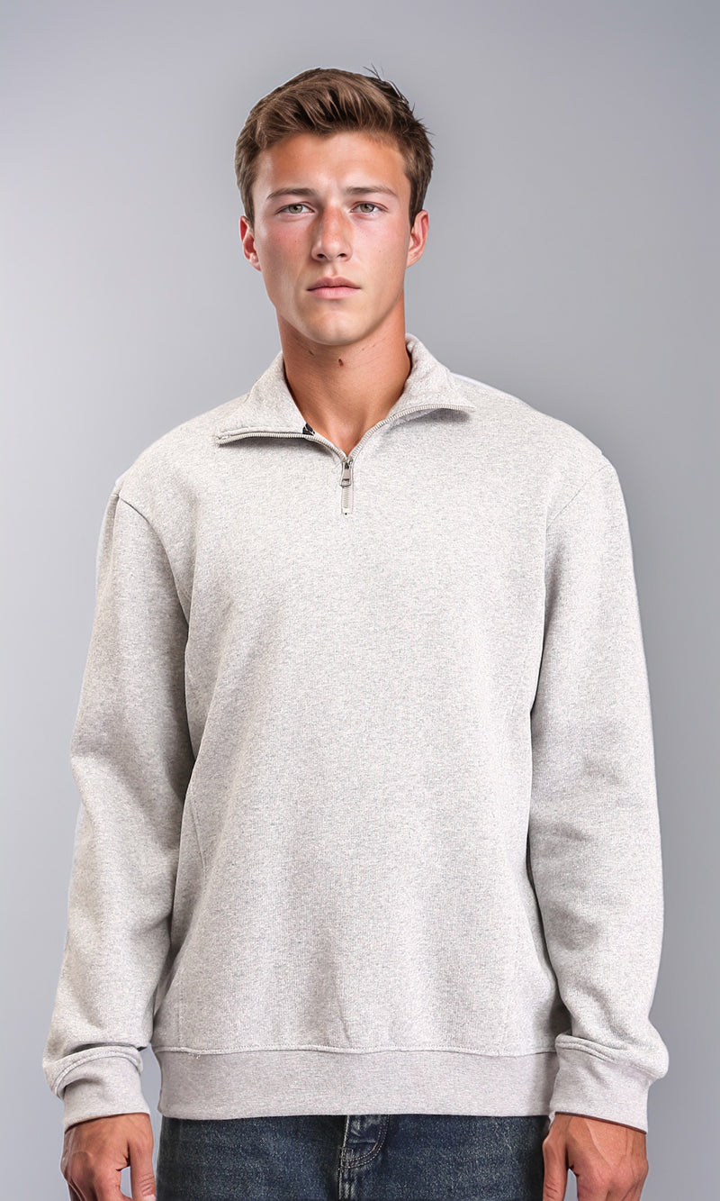 R212025 - Zipped Neck Solid Winter Sweater - Heather Grey
