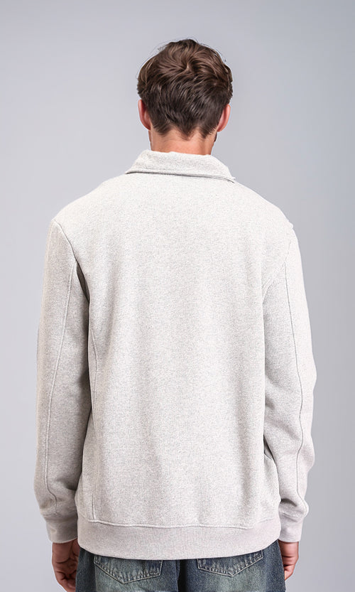 R212025 - Zipped Neck Solid Winter Sweater - Heather Grey
