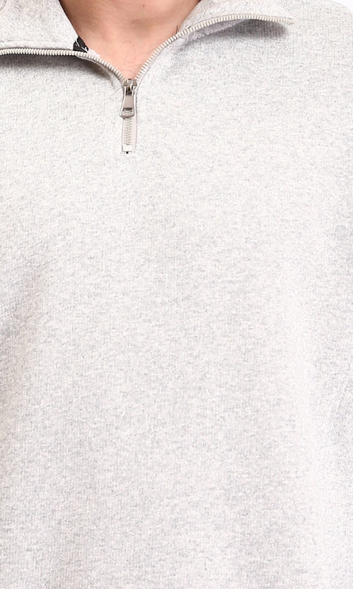 R212025 - Zipped Neck Solid Winter Sweater - Heather Grey