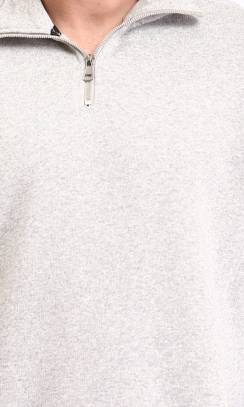 R212025 - Zipped Neck Solid Winter Sweater - Heather Grey