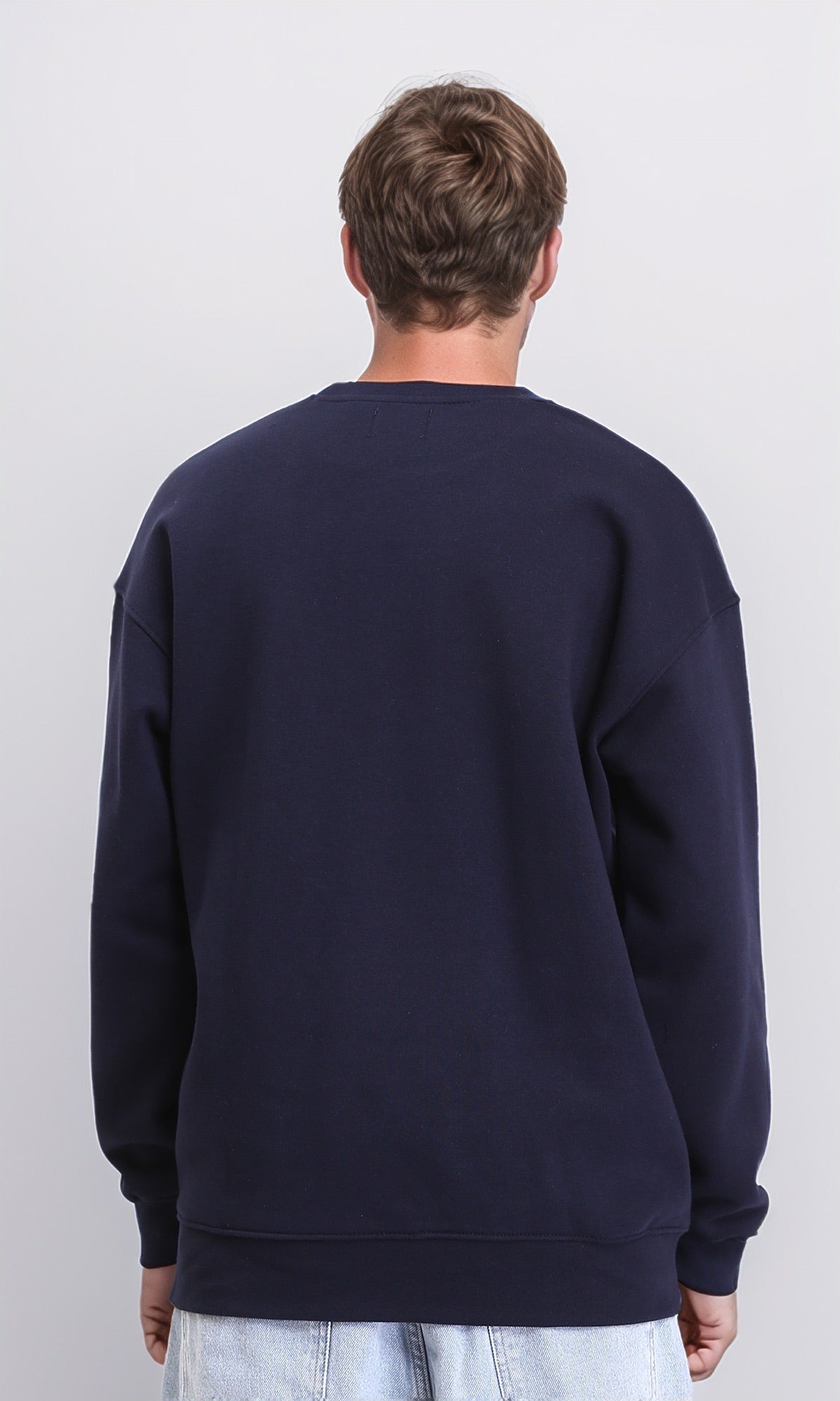 R212028 - Ribbed Round Neck Slip On Sweatshirt - Navy Blue