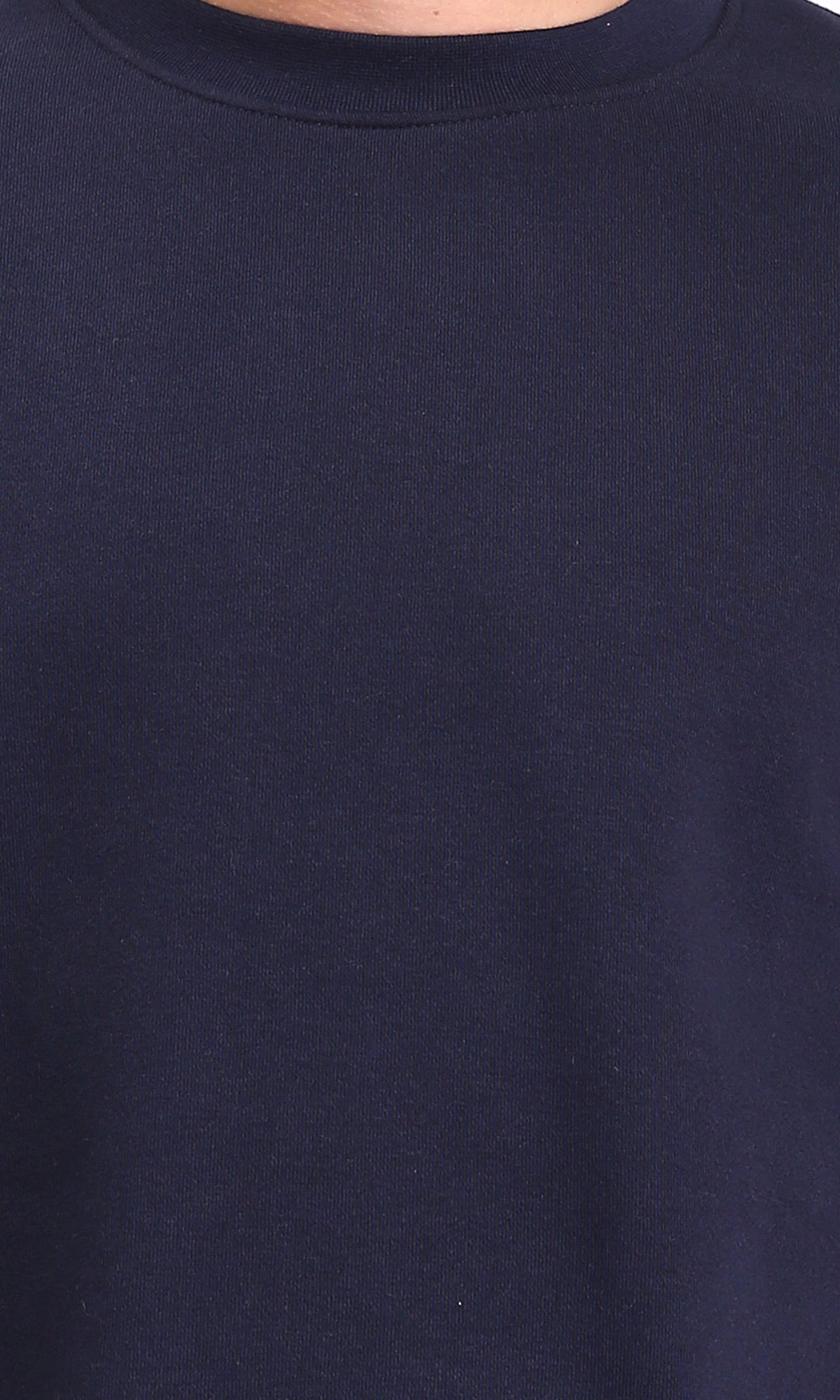 R212028 - Ribbed Round Neck Slip On Sweatshirt - Navy Blue