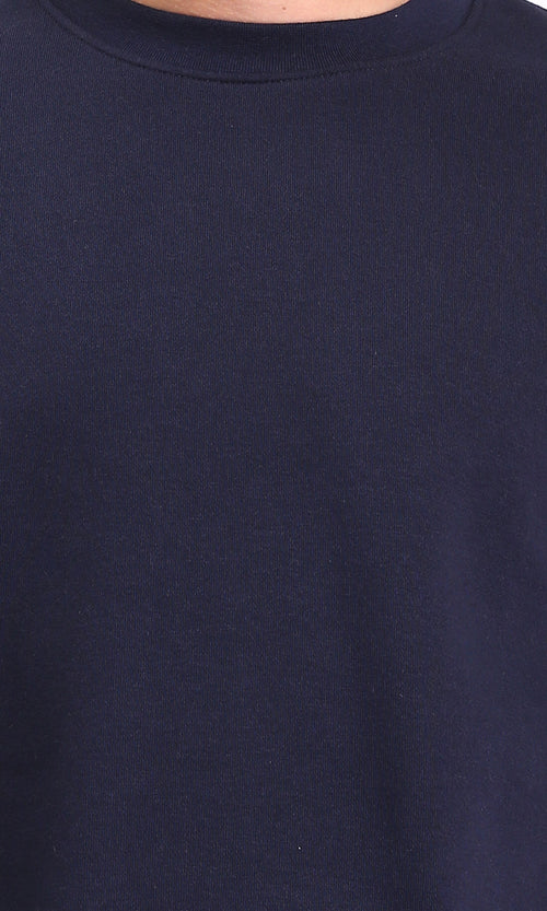 R212028 - Ribbed Round Neck Slip On Sweatshirt - Navy Blue