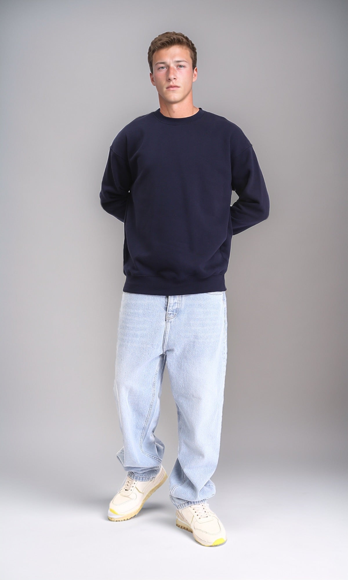 R212028 - Ribbed Round Neck Slip On Sweatshirt - Navy Blue